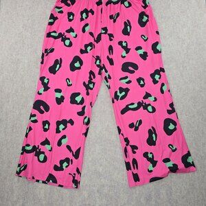 Bright Pink Leopard Print Wide-Leg Pants 5XL Size Elastic Waist Polyester/Spande